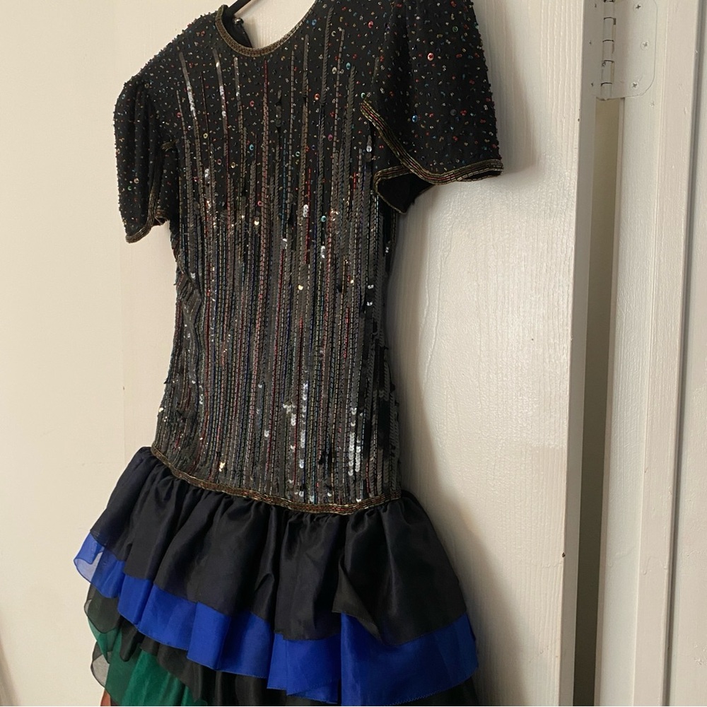 Liza Carr Vintage Silk Sequin Beads Ruffle dress Small/medium (see measurements) - Picture 3 of 11